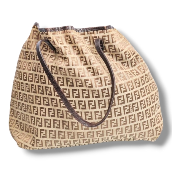 FENDI Zucchino Beige and Brown Logo Tote Bag - Picture 4 of 15